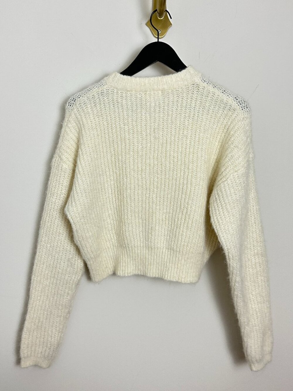 Nordstrom Open Edit Fuzzy Crewneck Cardigan in Ivory Size Small - Picture 6 of 7